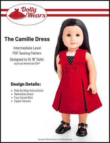 Dolly Wears 18 Inch Modern Camille Dress 18" Doll Clothes Pattern Pixie Faire
