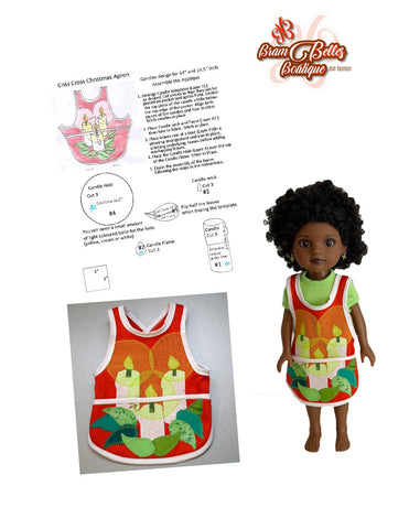 Brambelles boutique WellieWishers Criss Cross Christmas Apron 14-14.5" Doll Accessories Pattern Pixie Faire
