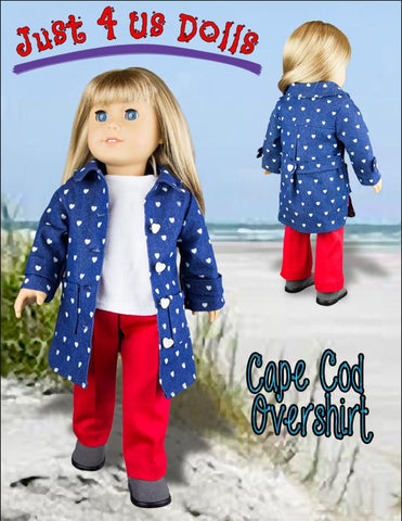 Just 4 Us Dolls 18 Inch Modern Cape Cod Overshirt 18" Doll Clothes Pattern Pixie Faire