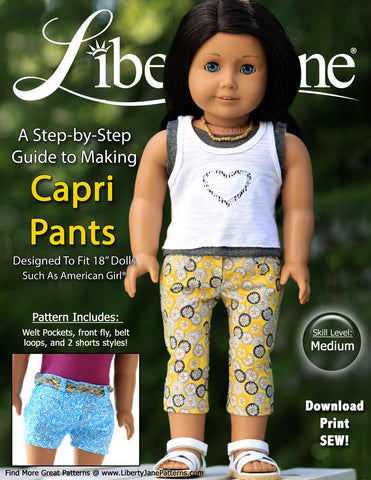 Liberty Jane 18 Inch Modern Capri and Shorts 18" Doll Clothes Pattern Pixie Faire