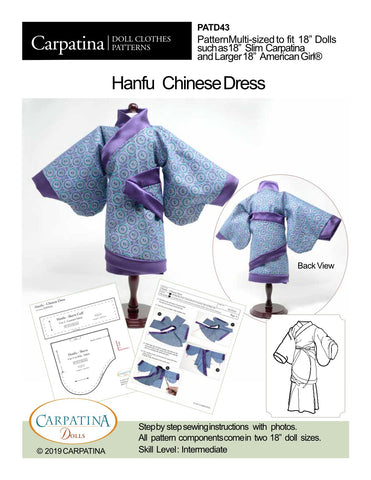 Carpatina Dolls 18 Inch Modern Hanfu Chinese Dress Multi-sized Pattern for Regular and Slim 18" Dolls Pixie Faire