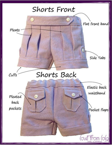 Love From Lola 18 Inch Modern Cara Shorts 18" Doll Clothes Pattern Pixie Faire