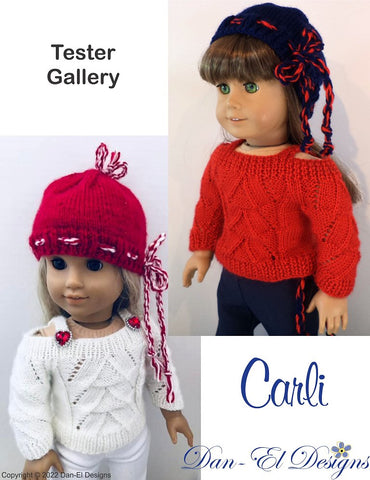Dan-El Designs Knitting Carli Sweater and Beanie 18 inch Doll Clothes Knitting Pattern Pixie Faire