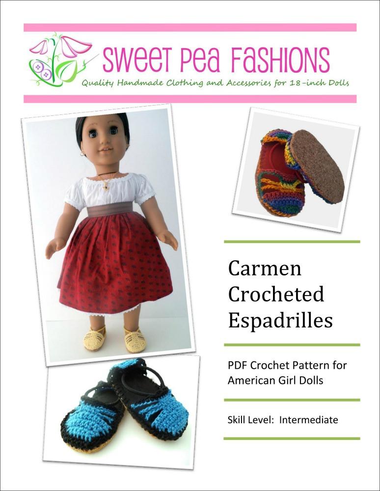 Sweet Pea Fashions Shoes Carmen Crocheted Espadrilles 18" Doll Shoes Pixie Faire