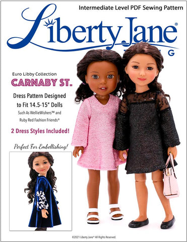 Liberty Jane Ruby Red Fashion Friends Carnaby St. Dress 14.5-15” Doll Clothes Pattern Pixie Faire
