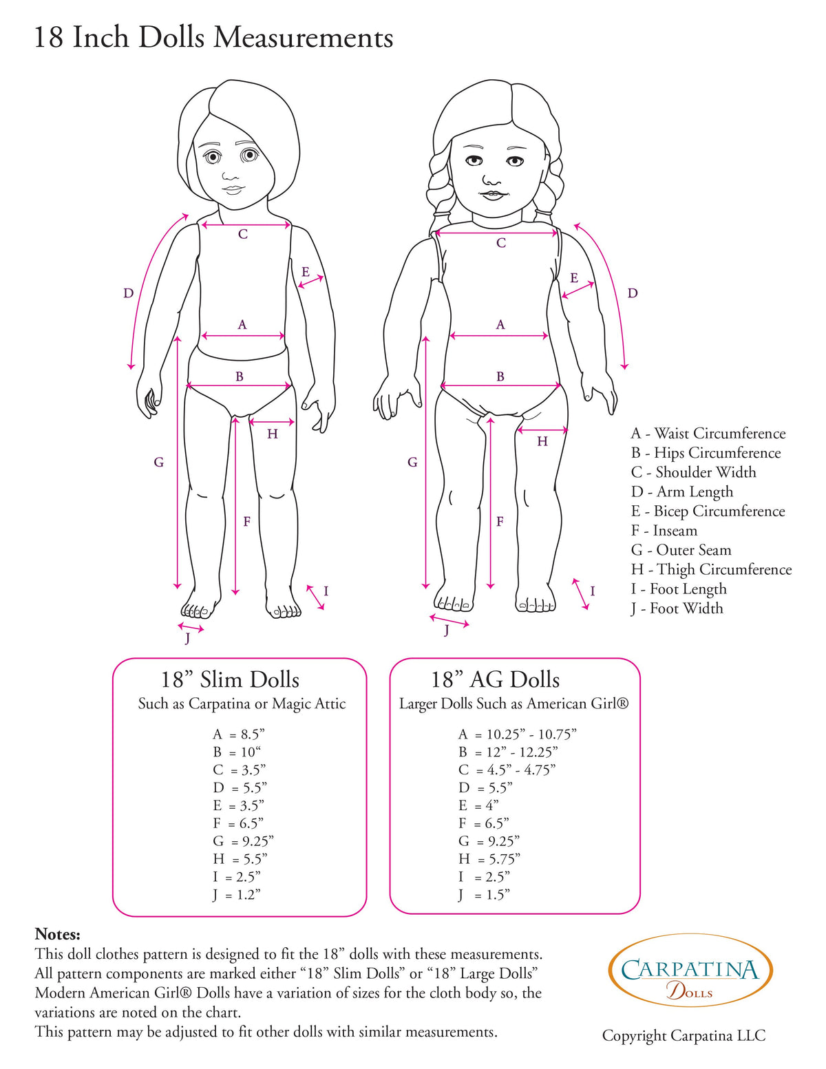 Carpatina Dolls 18 Inch Modern Japanese Kimono and Obi Sash Multi-sized Pattern for Regular and Slim 18" Dolls Pixie Faire
