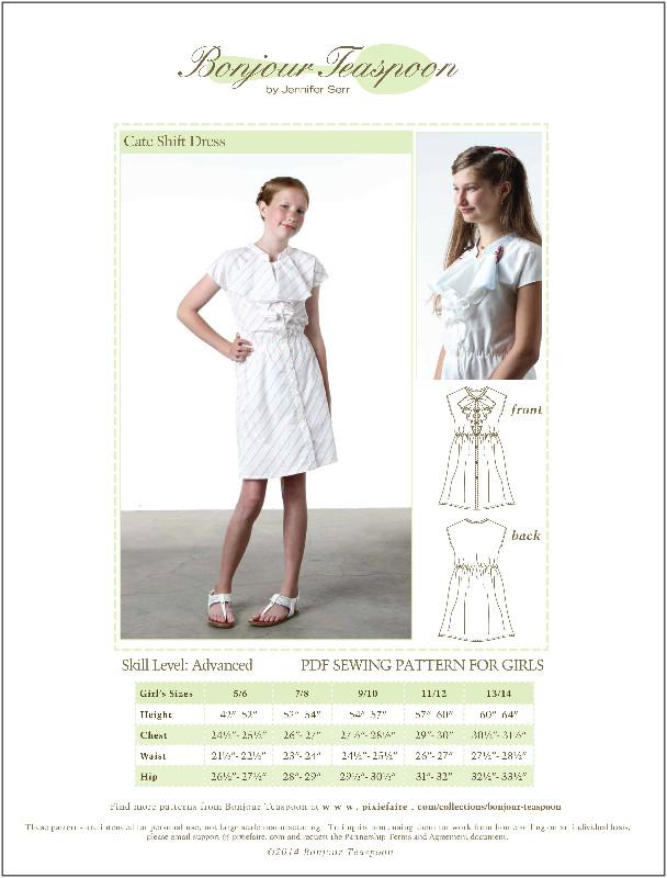 Bonjour Teaspoon Cate Shift Dress Sewing Pattern for Girls Bonjour Teaspoon Cate Shift Dress Sewing Pattern for Girls