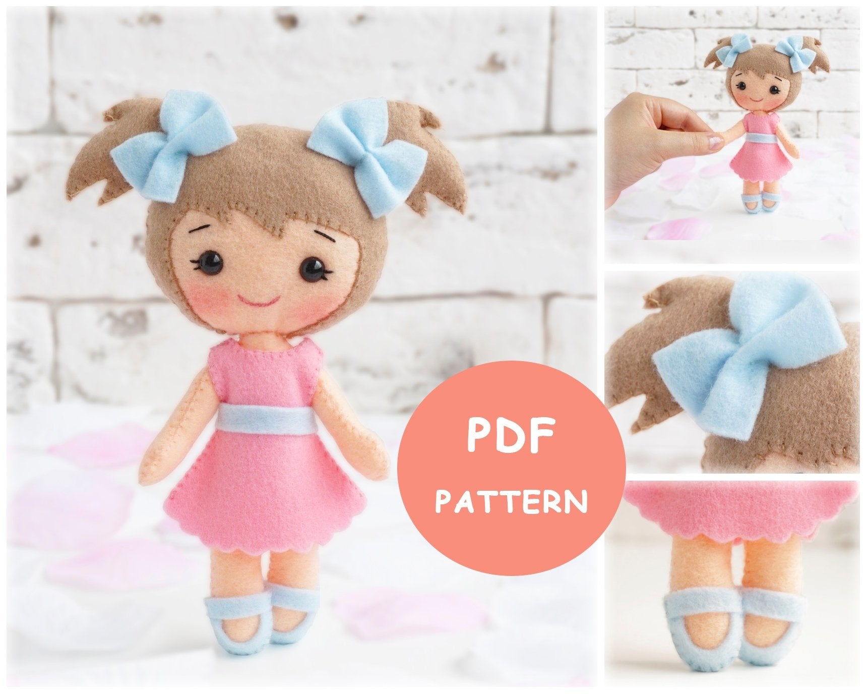 Cute Felt Patterns Hand Sewing Cathy 7" Felt Doll Hand Sewing Pattern Pixie Faire