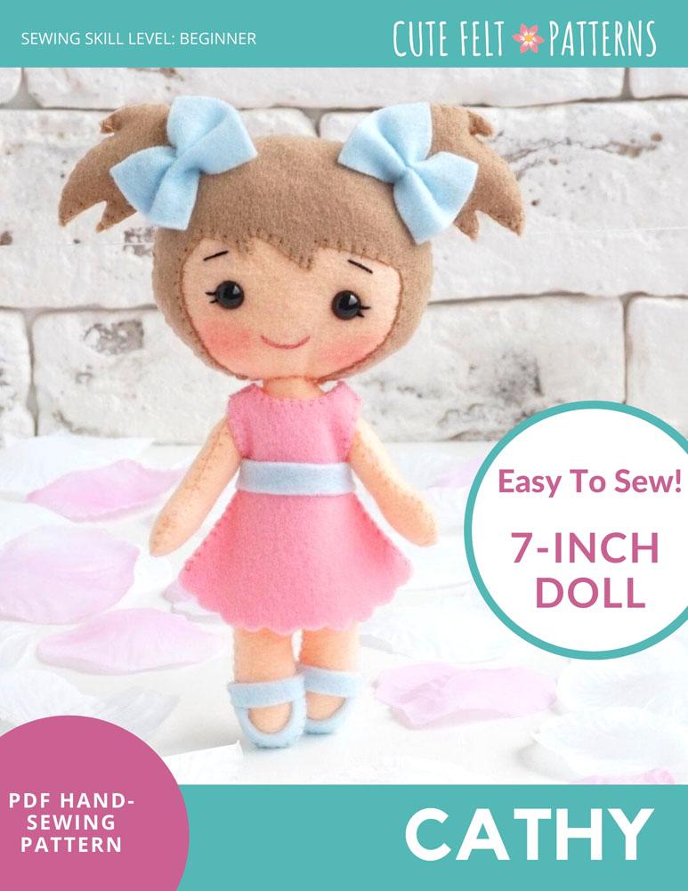 Cute Felt Patterns Cathy 7 cute-felt-patterns-cathy-7-felt-doll-hand-sewing-pattern-pdf