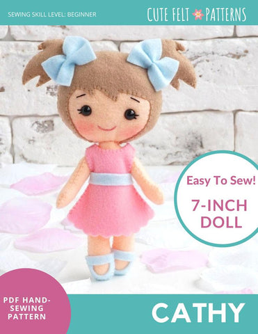 Cute Felt Patterns Hand Sewing Cathy 7" Felt Doll Hand Sewing Pattern Pixie Faire