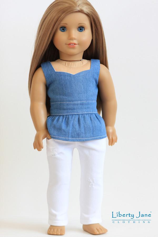 Liberty Jane 18 Inch Modern Peplum Top 18" Doll Clothes Pattern Pixie Faire