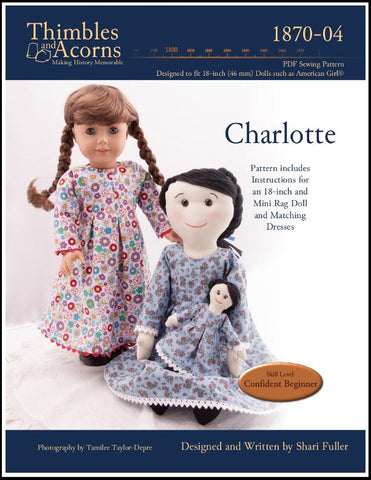 Thimbles and Acorns Promo Cloth doll Charlotte 18" Cloth Doll Pattern Pixie Faire