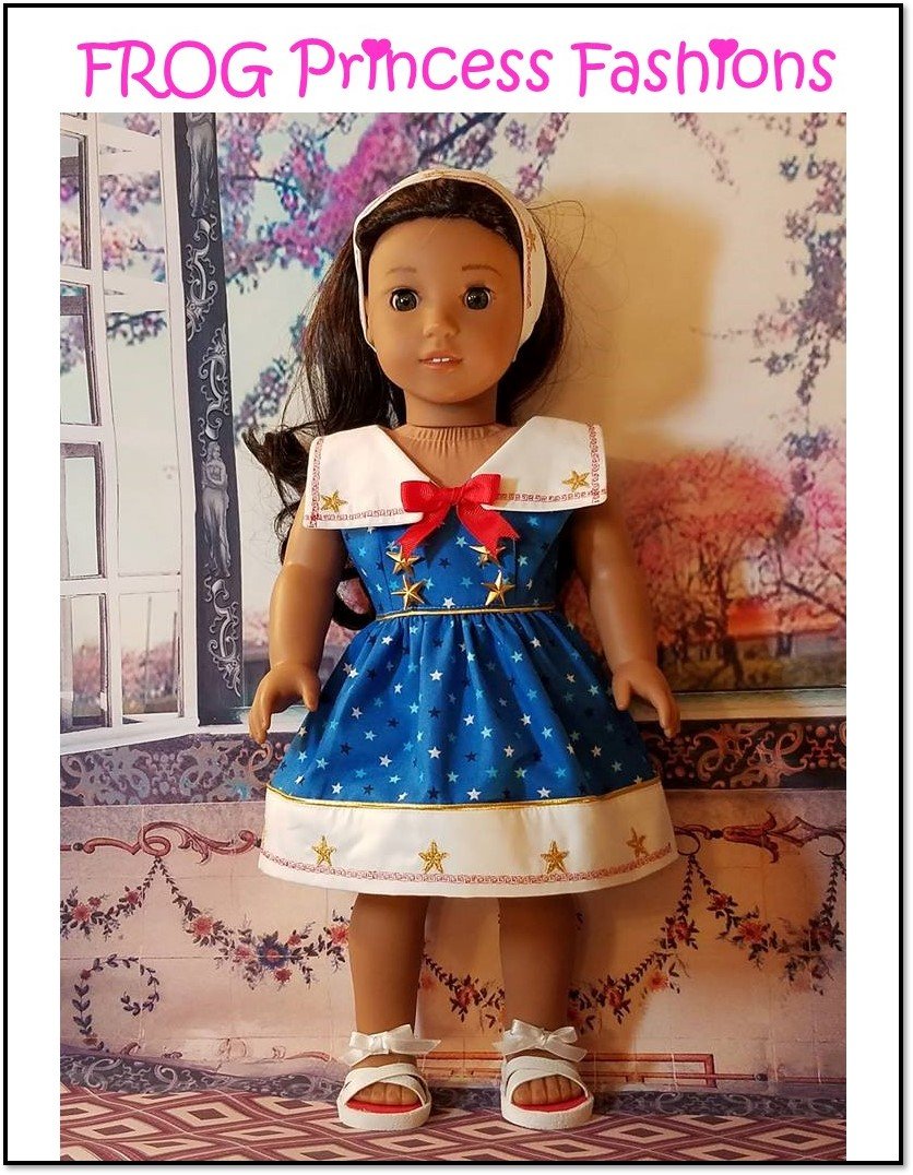 Frog Princess Fashions Machine Embroidery Design Charm School Patriotic Collar, Cuffs and Hem Bands Machine Embroidery Design Set For 18" Doll Clothes Pixie Faire
