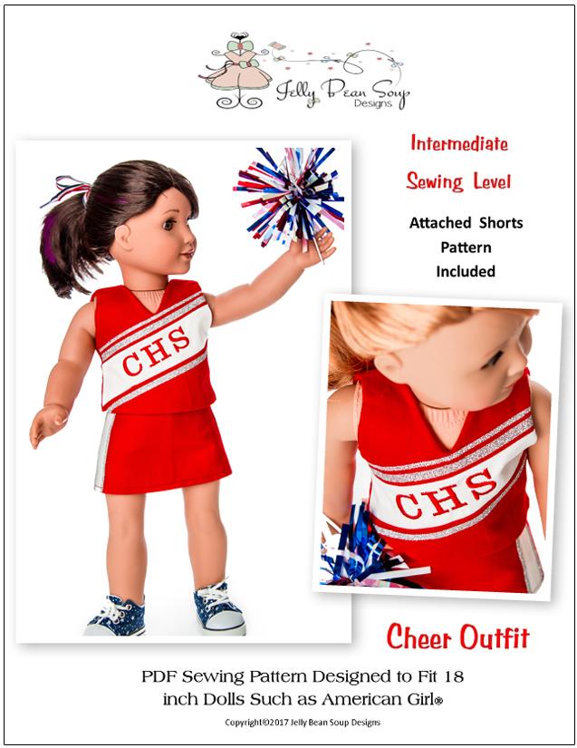 Jelly Bean Soup Designs 18 Inch Modern Cheer Outfit 18" Doll Clothes Pattern Pixie Faire