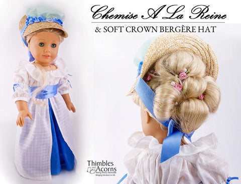 Thimbles and Acorns 18 Inch Historical Chemise a la Reine and Soft Crown Bergère Hat 18" Doll Clothes Pixie Faire