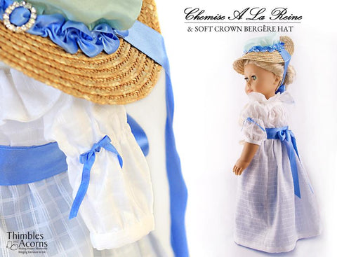 Thimbles and Acorns 18 Inch Historical Chemise a la Reine and Soft Crown Bergère Hat 18" Doll Clothes Pixie Faire