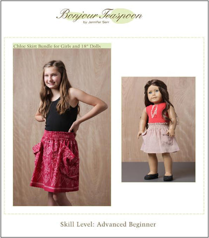 Bonjour Teaspoon 18 Inch Modern Chloe Skirt for Girls and Dolls Bundle Pattern Pixie Faire