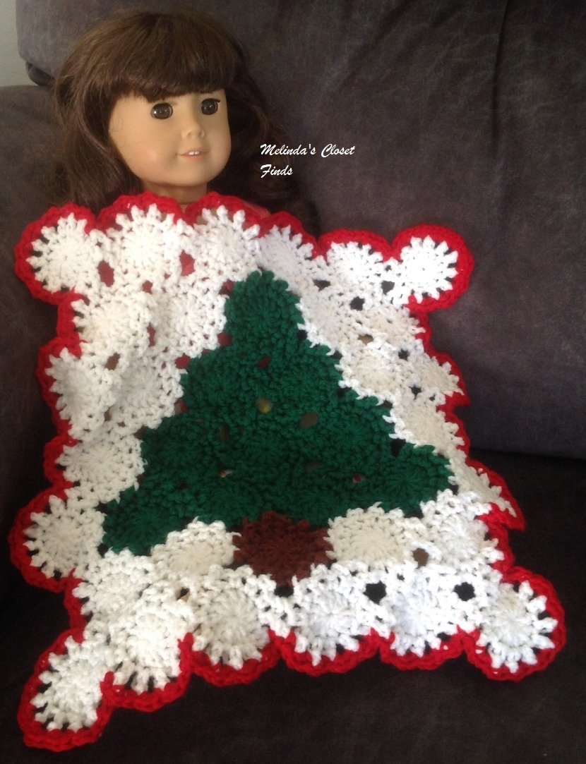 Melinda's Closet Finds Quilt Crocheted Christmas Nordic Afghan 18" Doll Crochet Pattern Pixie Faire