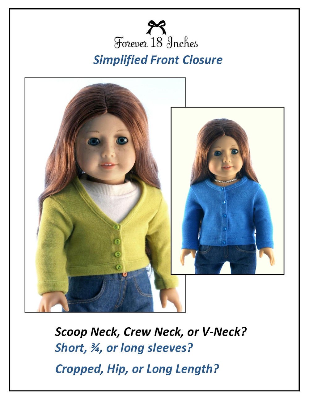 Forever 18 Inches 18 Inch Modern Classic Cardigan Bundle 18" Doll Clothes Pattern Pixie Faire