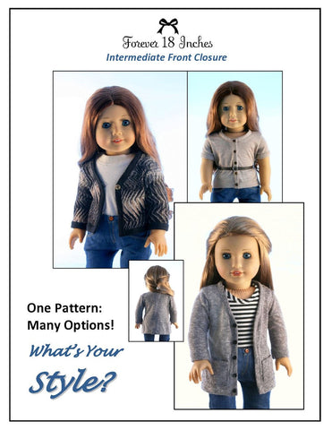 Forever 18 Inches 18 Inch Modern Classic Cardigan Bundle 18" Doll Clothes Pattern Pixie Faire