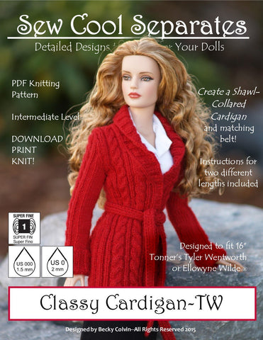 Sew Cool Separates Ellowyne Classy Cardigan Knitting Pattern for Ellowyne and Tyler Wentworth Dolls Pixie Faire