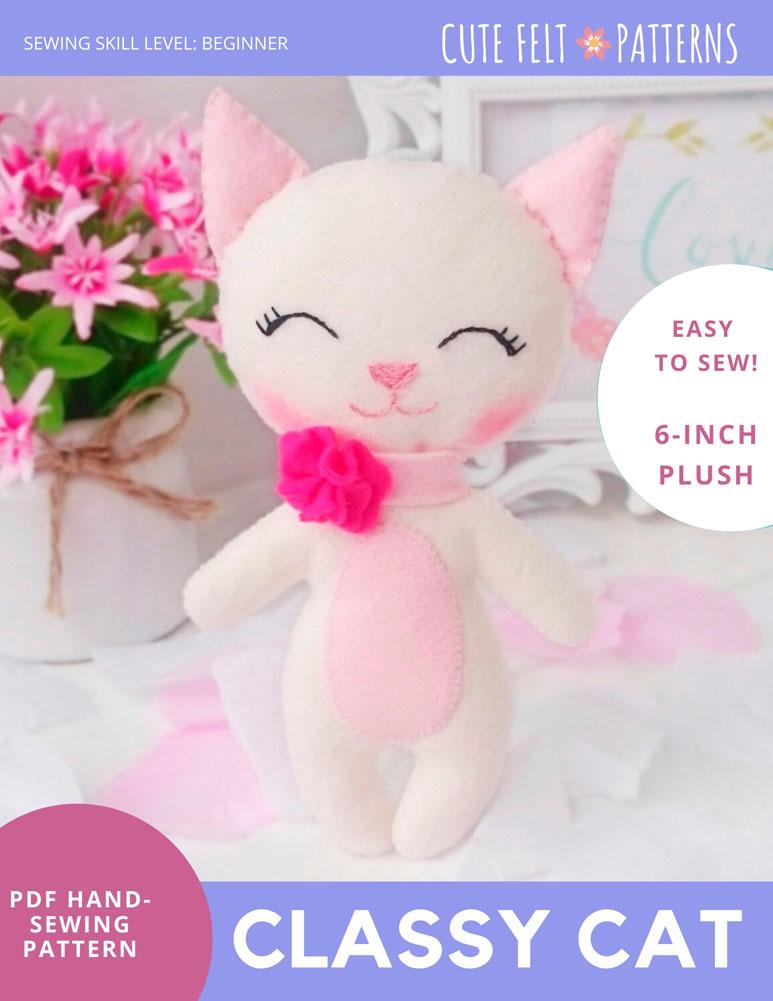 Cute Felt Patterns Hand Sewing Classy Cat 6" Felt Plush Hand Sewing Pattern Pixie Faire