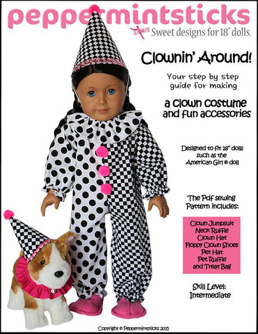 Peppermintsticks 18 Inch Modern Clownin' Around! 18" Doll Clothes Pattern Pixie Faire