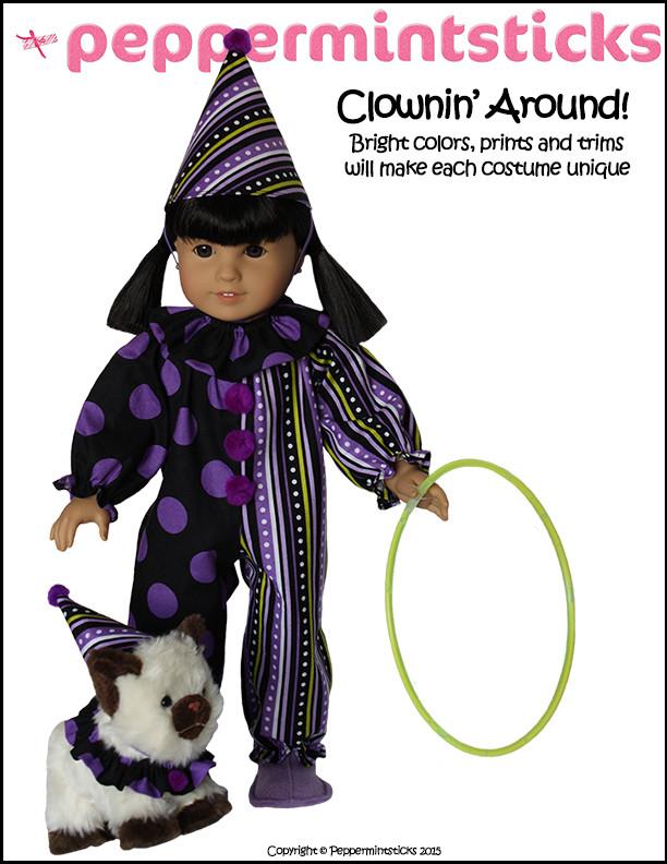 Peppermintsticks 18 Inch Modern Clownin' Around! 18" Doll Clothes Pattern Pixie Faire