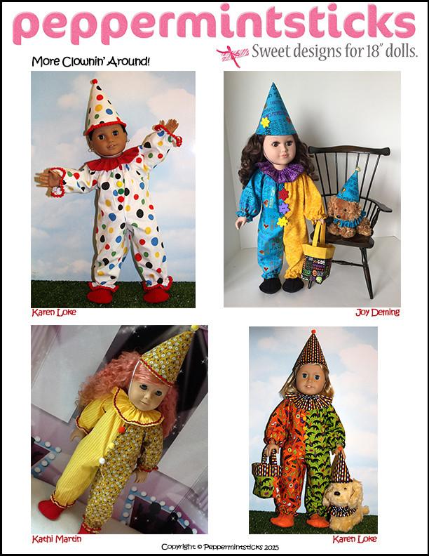 Peppermintsticks 18 Inch Modern Clownin' Around! 18" Doll Clothes Pattern Pixie Faire