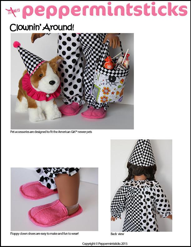 Peppermintsticks 18 Inch Modern Clownin' Around! 18" Doll Clothes Pattern Pixie Faire