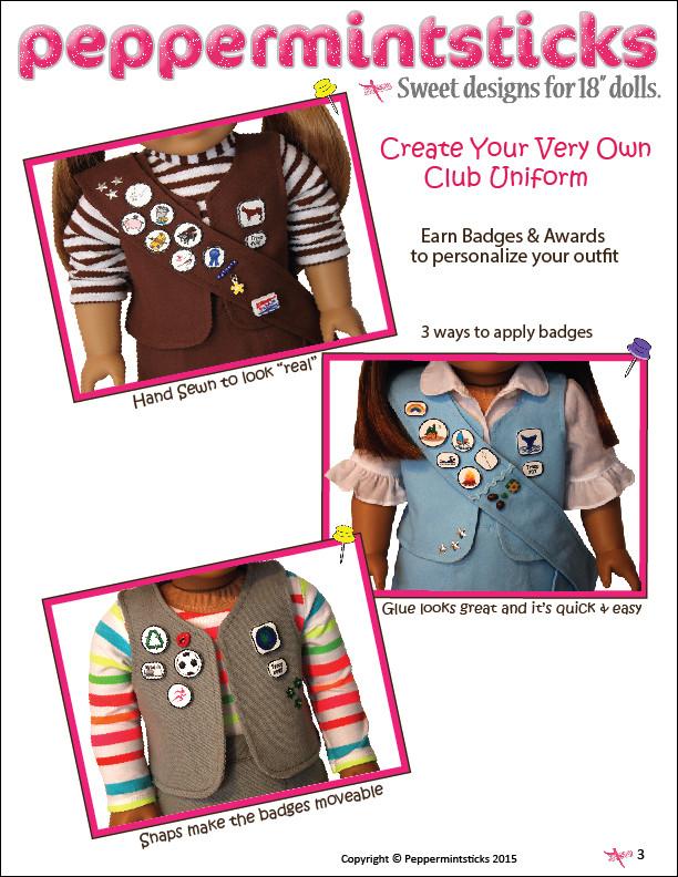 Peppermintsticks 18 Inch Modern Club Uniform 18" Doll Clothes Pattern Pixie Faire