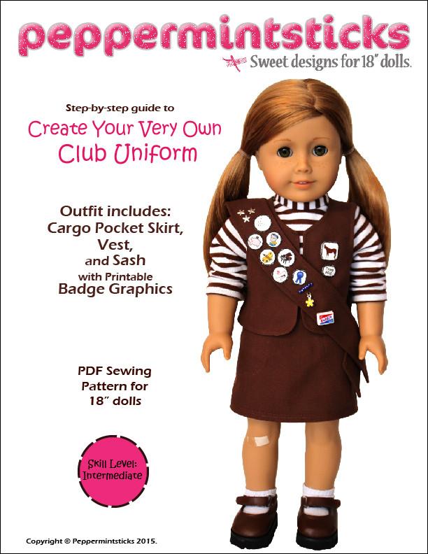 Peppermintsticks 18 Inch Modern Club Uniform 18" Doll Clothes Pattern Pixie Faire