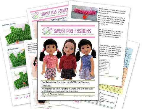 Sweet Pea Fashions WellieWishers Cobblestone Sweater Crochet Pattern for 14-14.5" Dolls Pixie Faire