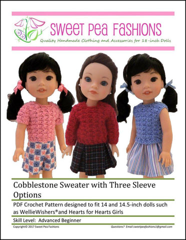 Sweet Pea Fashions WellieWishers Cobblestone Sweater Crochet Pattern for 14-14.5" Dolls Pixie Faire