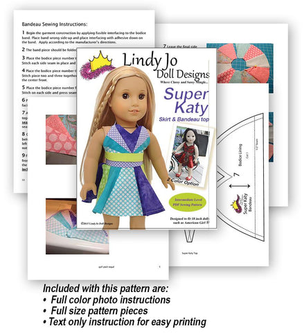 Lindy Jo Doll Designs 18 Inch Modern Super Katy 18" Doll Clothes Pattern Pixie Faire