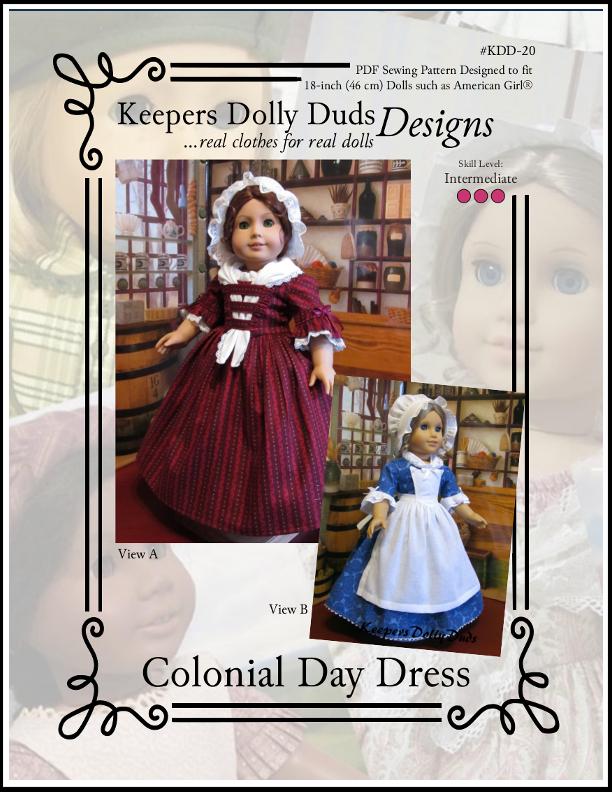 Keepers Dolly Duds Colonial Day Dress 18 inch Doll Clothes PDF Pattern