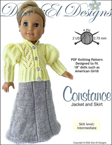 Dan-El Designs Knitting Constance Jacket and Skirt 18 inch Doll Knitting Pattern Pixie Faire