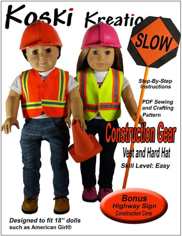 Koski Kreations 18 Inch Modern Construction Gear 18" Doll Clothes Pattern Pixie Faire