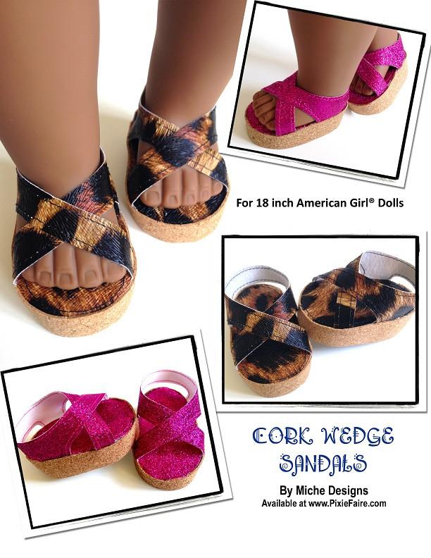 Miche Designs Shoes Cork Wedge Sandals 18" Doll Shoes Pixie Faire