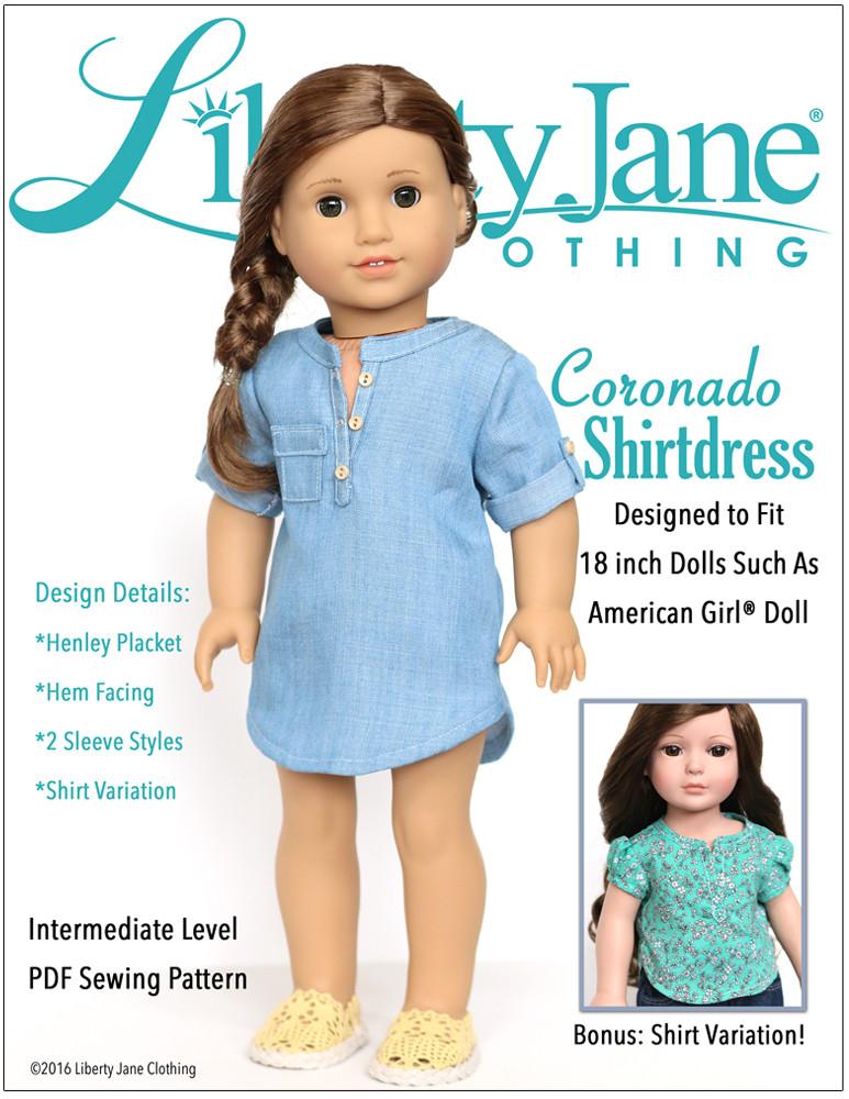 Liberty Jane 18 Inch Modern Coronado Shirtdress and Top 18" Doll Clothes Pattern Pixie Faire