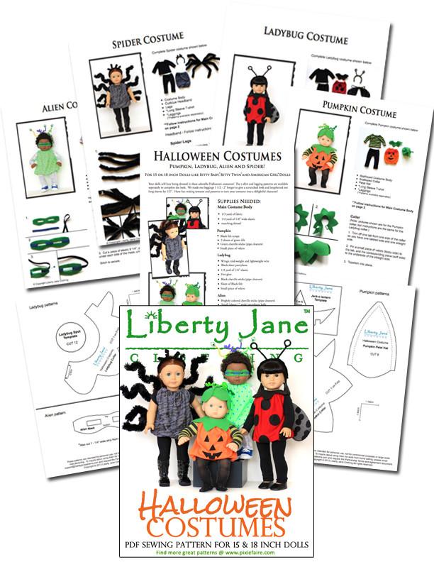 Liberty Jane 18 Inch Modern Halloween Costumes 15-18 inch Doll Clothes Pattern Pixie Faire