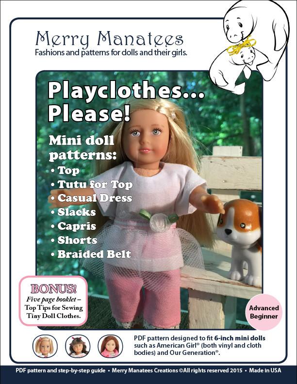 Merry Manatees Mini Playclothes, Please! Pattern For Mini Dolls Pixie Faire