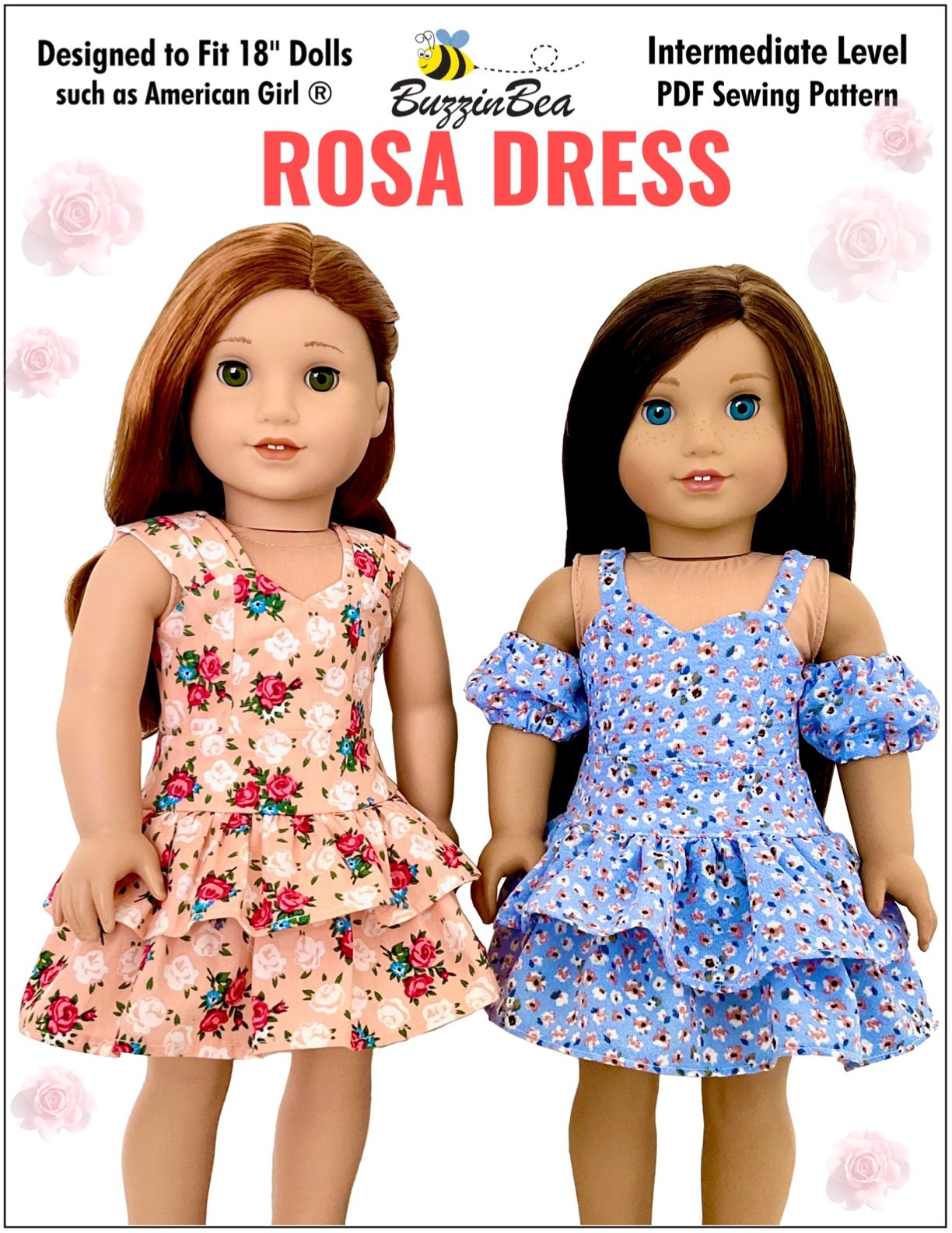 BuzzinBea 18 Inch Modern Rosa Dress 18" Doll Clothes Pattern Pixie Faire