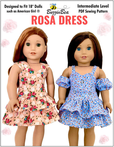 BuzzinBea 18 Inch Modern Rosa Dress 18" Doll Clothes Pattern Pixie Faire