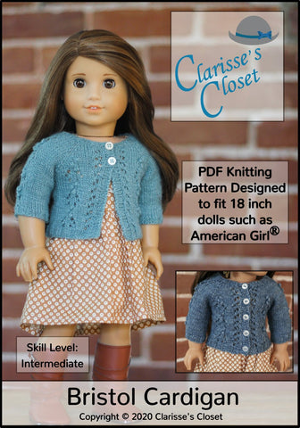 Clarisse's Closet Knitting Bristol Cardigan 18" Doll Clothes Knitting Pattern Pixie Faire