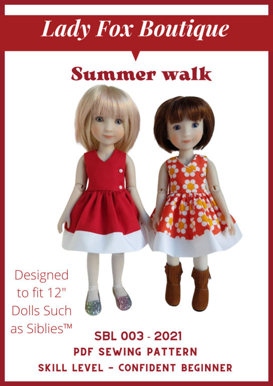 Lady Fox Boutique Siblies Summer Walk Dress Pattern For 12" Siblies Dolls Pixie Faire