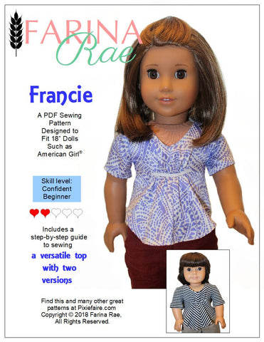 Farina Rae 18 Inch Modern Francie Top 18" Doll Clothes Pattern Pixie Faire