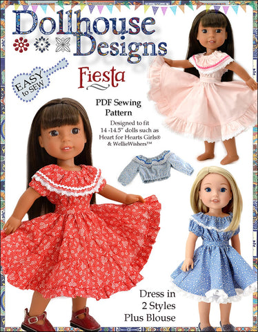 Dollhouse Designs WellieWishers Fiesta Folklorico Dress & Blouse 14-14.5" Doll Clothes Pattern Pixie Faire