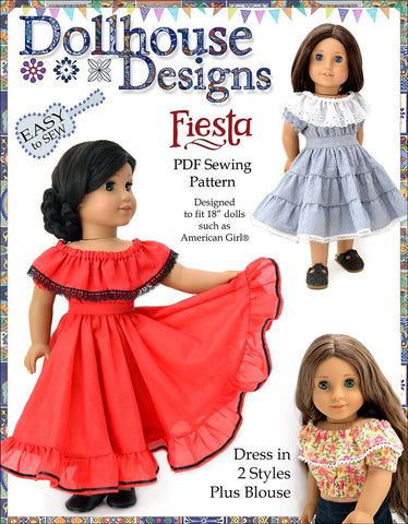 Dollhouse Designs 18 Inch Historical Fiesta Folklorico Dress & Blouse 18" Doll Clothes Pattern Pixie Faire