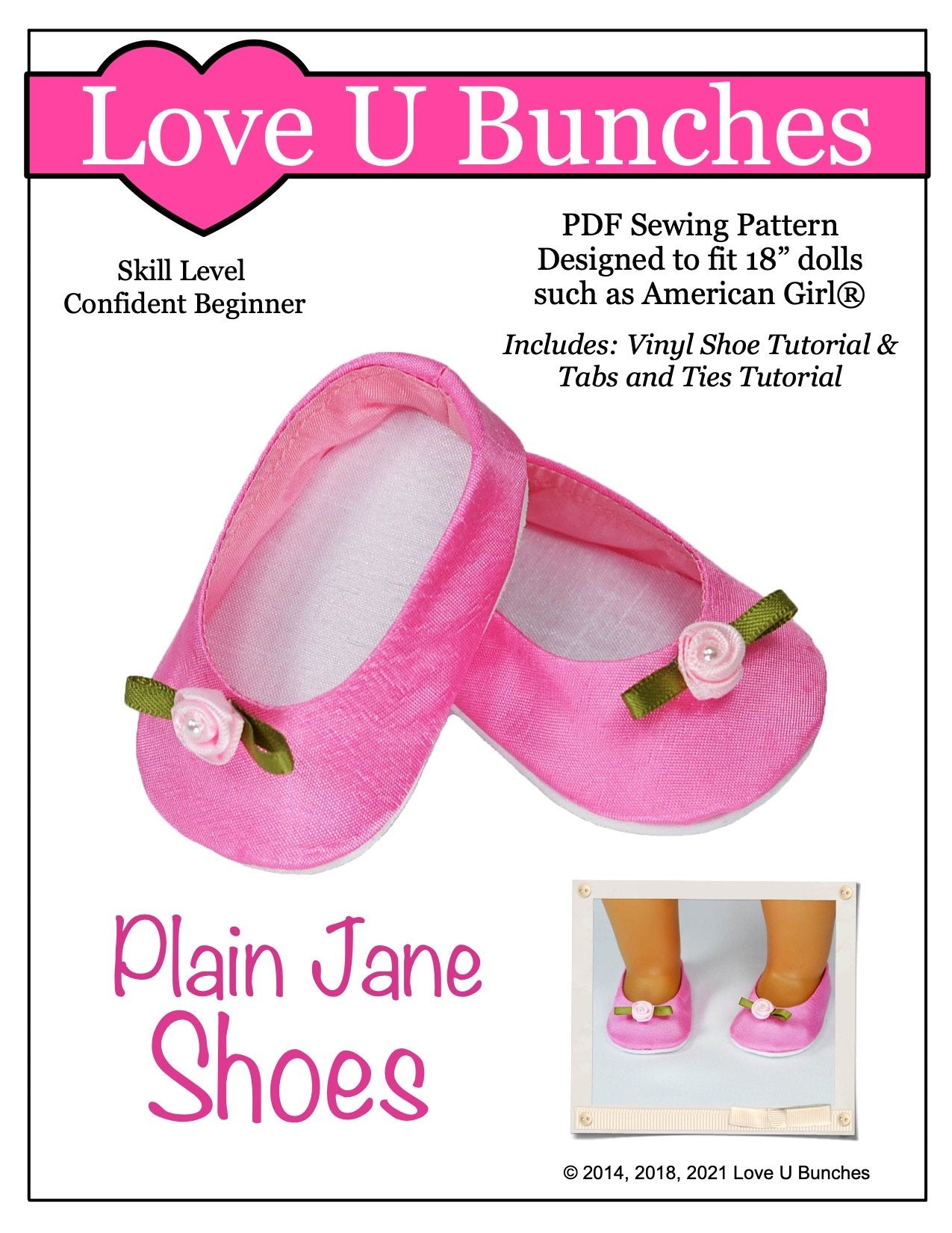 Love U Bunches Shoes Plain Jane 18" Doll Shoe Pattern Pixie Faire